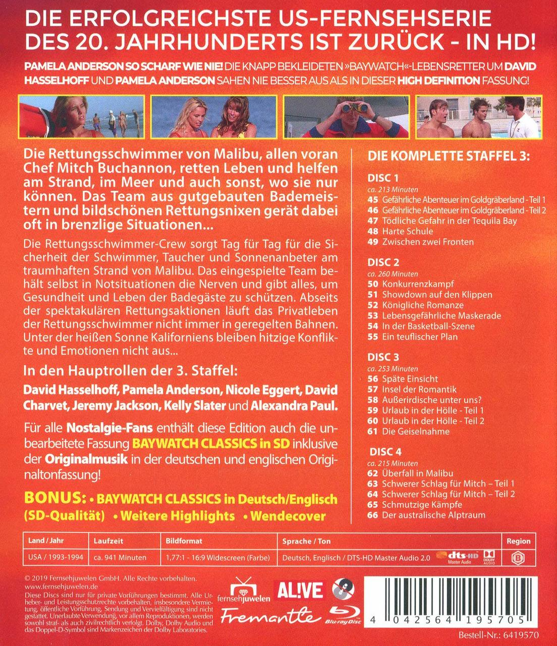 DVD-Boxset für die Fernsehserie Baywatch. Das Cover zeigt eine Gruppe von Rettungsschwimmern an einem Strand.
