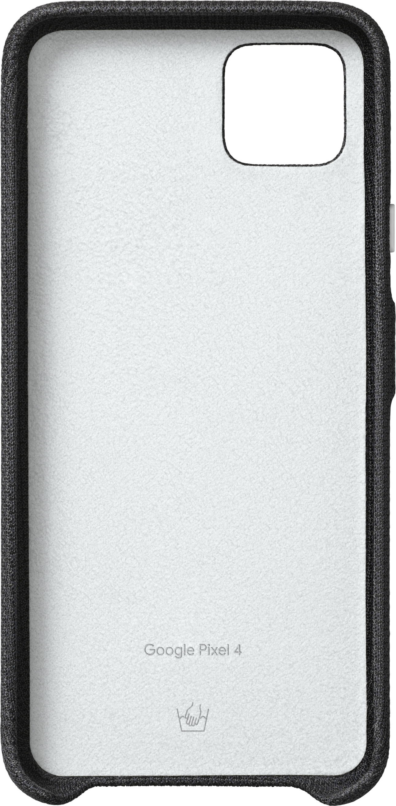 Weiße Innenseite einer Google Pixel 4 Handyhülle mit schwarzem Rand.