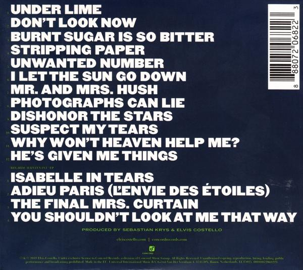 Egy album hátlapja dalf címekkel és stáblistákkal, kék és fehér szövegben.