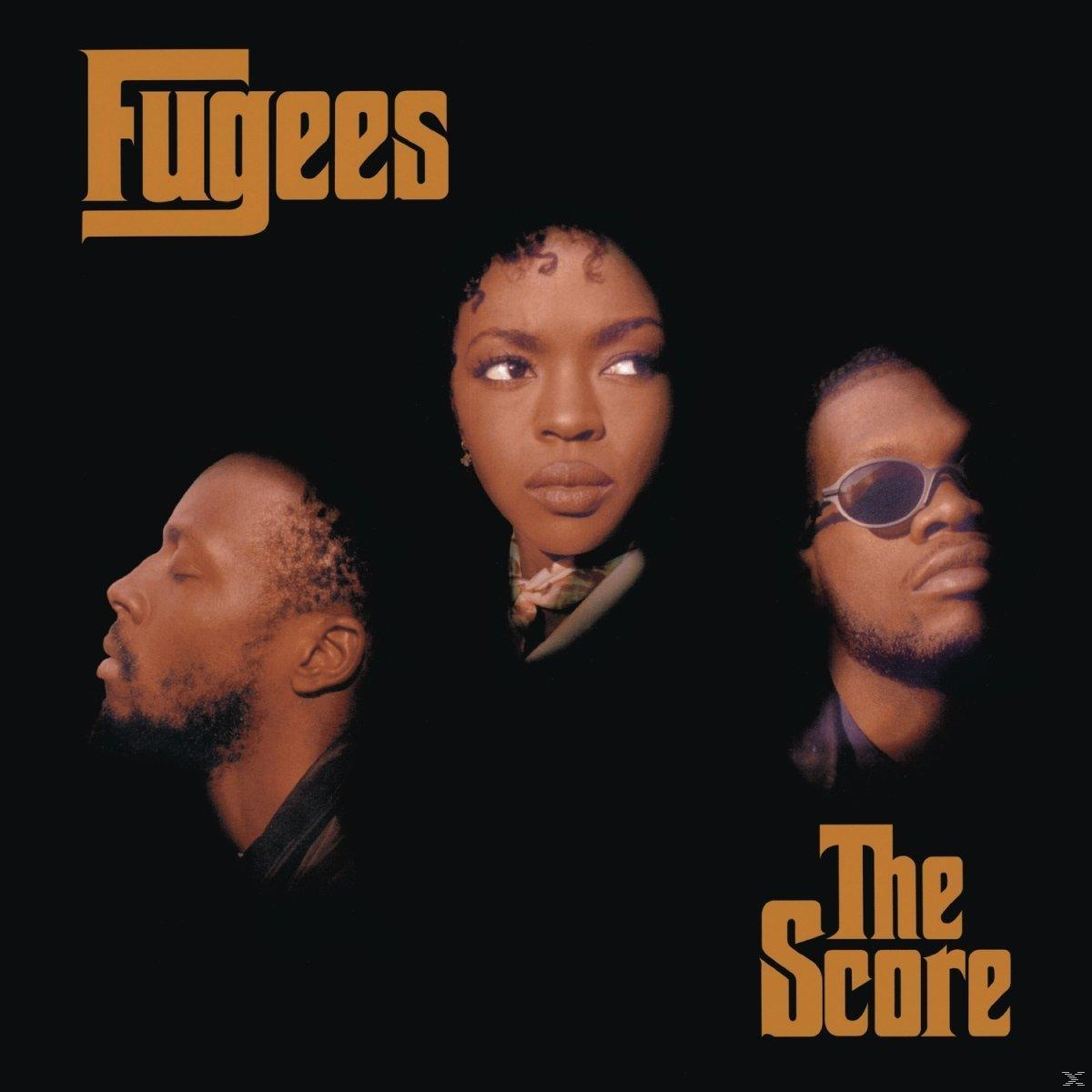 Pochette de l'album The Score des Fugees. Avec trois membres du groupe sur fond noir.