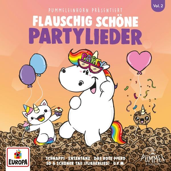Albumcover mit Zeichentrickfiguren. Einhorn, Katze und Kekse. Party-Thema.