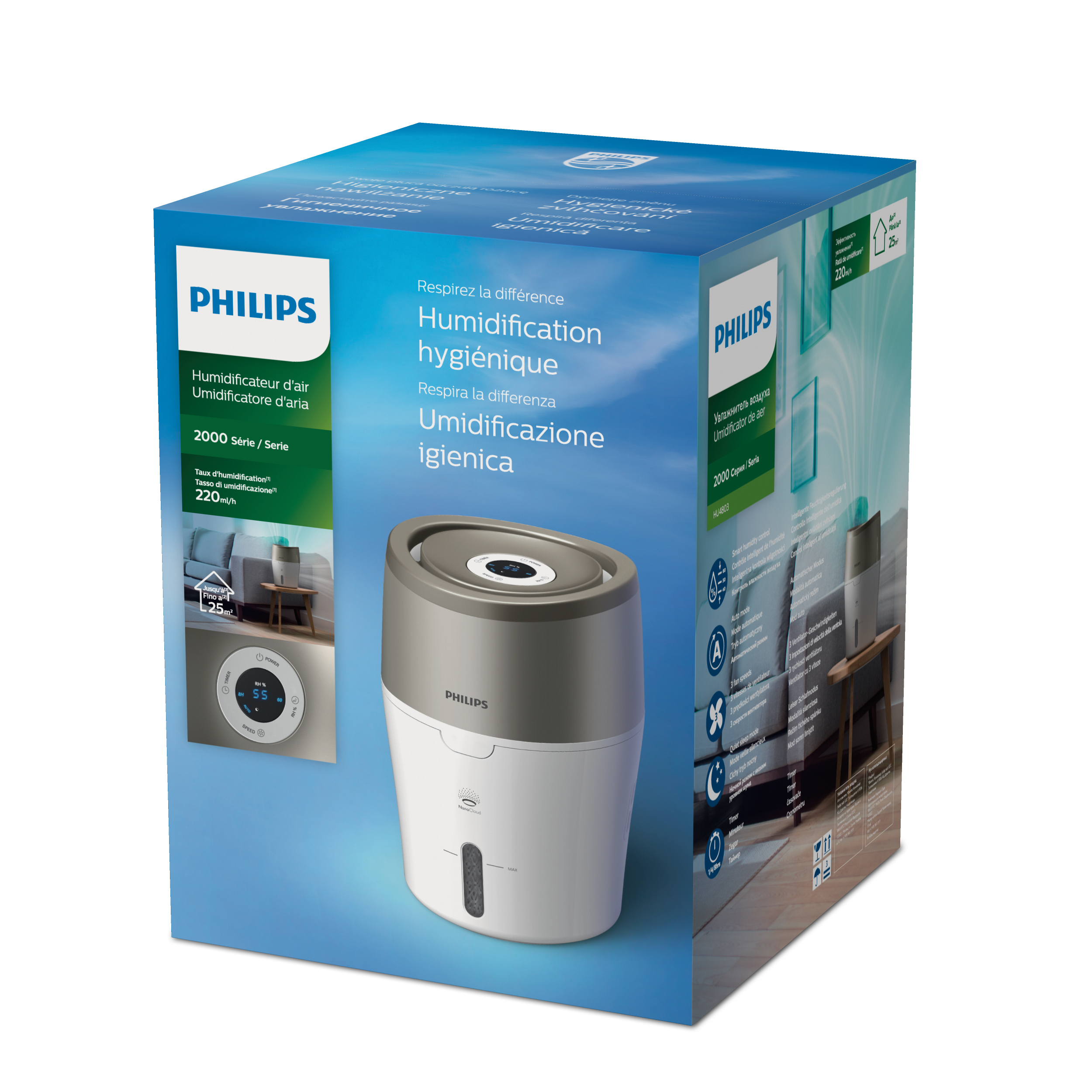 PHILIPS Luftbefeuchter HU4803/01 mit hygienischer NanoCloud-Technologie Luftbefeuchter weiß/ grau metallic (Raumgröße: 25 m²)