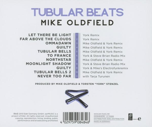 Die Rückseite einer CD von Mike Oldfield mit Songtiteln und Credits.
