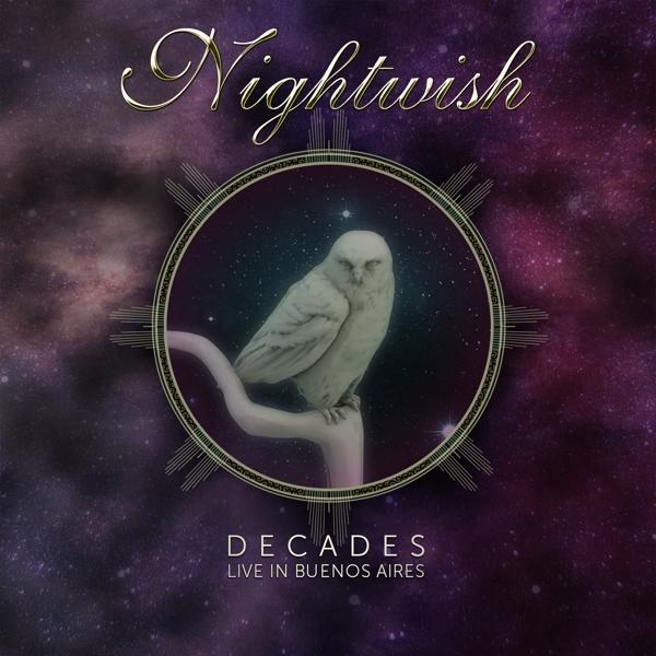 Pochette d'album avec un hibou sur une branche, texte 'Nightwish' et 'Decades'.