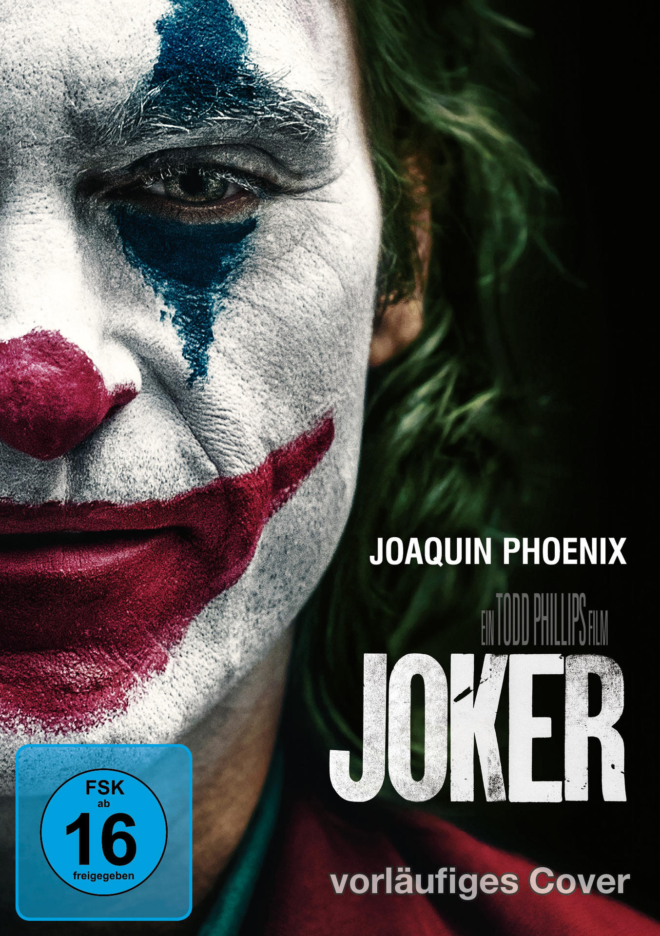 Filmposter von Joker, Nahaufnahme-Gesicht mit Make-up, halbes Bild.