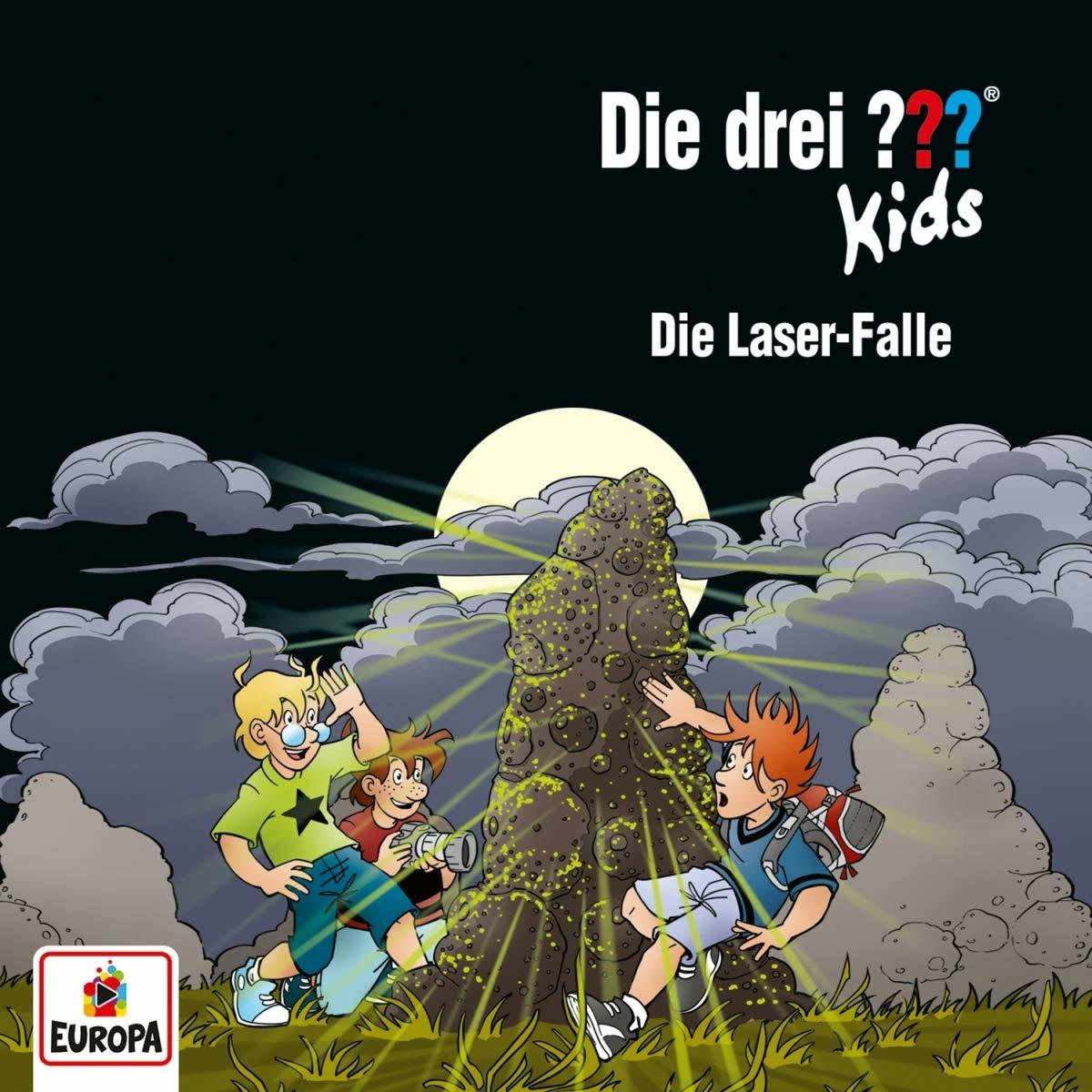 Buchcover mit drei Kindern, die auf eine baumartige Struktur mit Lasern zeigen.