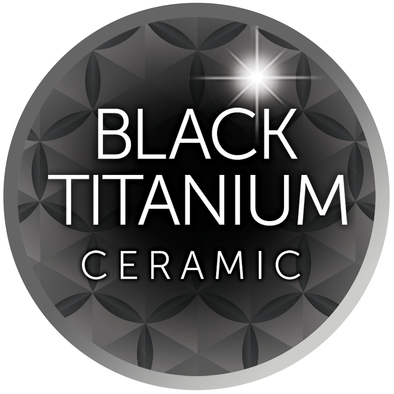 Fekete Titanium Ceramic jelvény 'Black Titanium Ceramic' szöveggel fekete háttéren.