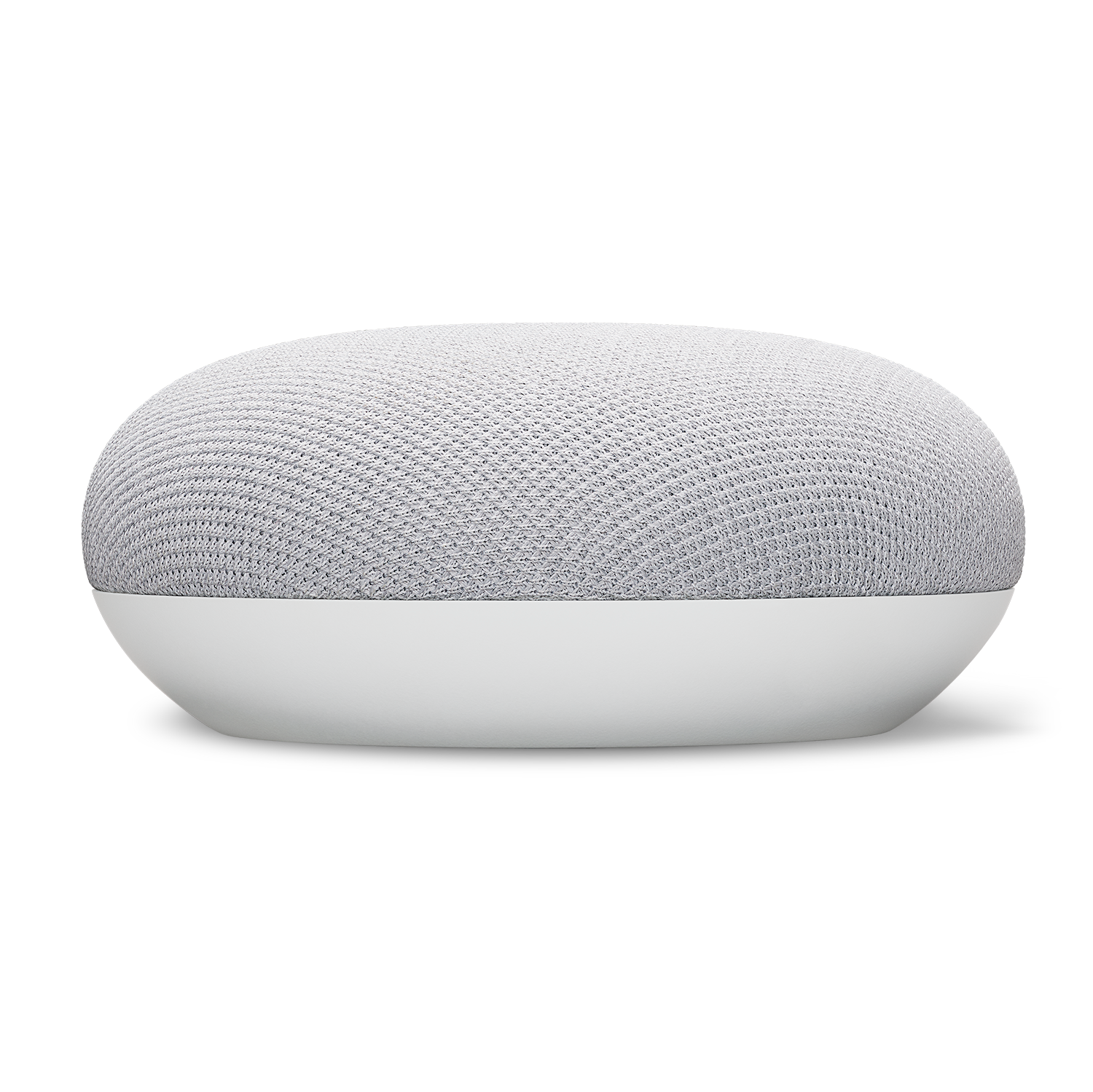 Een kleine, witte Google Nest Mini slimme luidspreker.