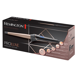 Remington Proluxe Midnight Edition hajgöndörítő a dobozában.