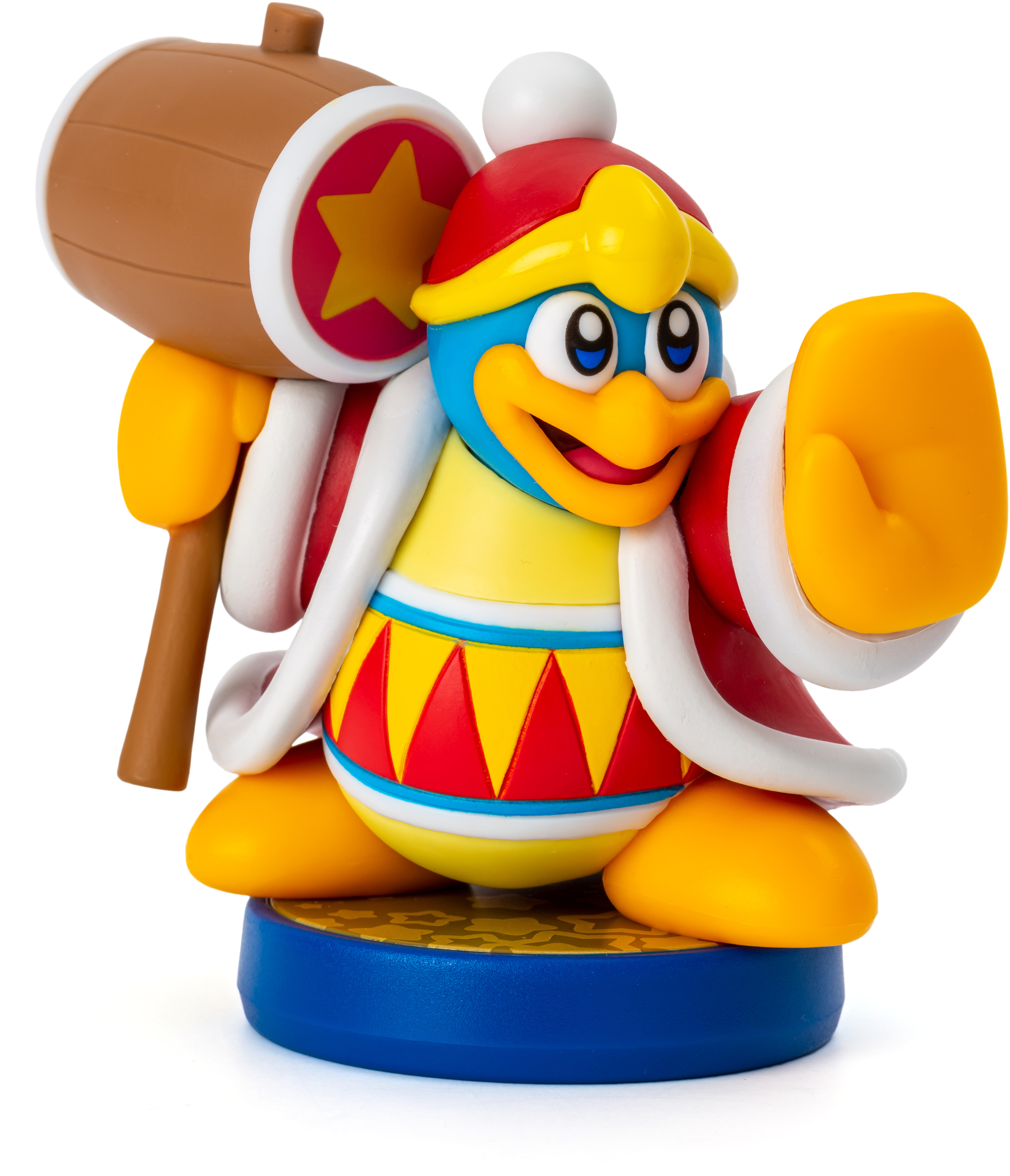 King Dedede-Figur, eine Zeichentrickfigur, die einen Hammer hält. Er steht auf einer blauen Basis.