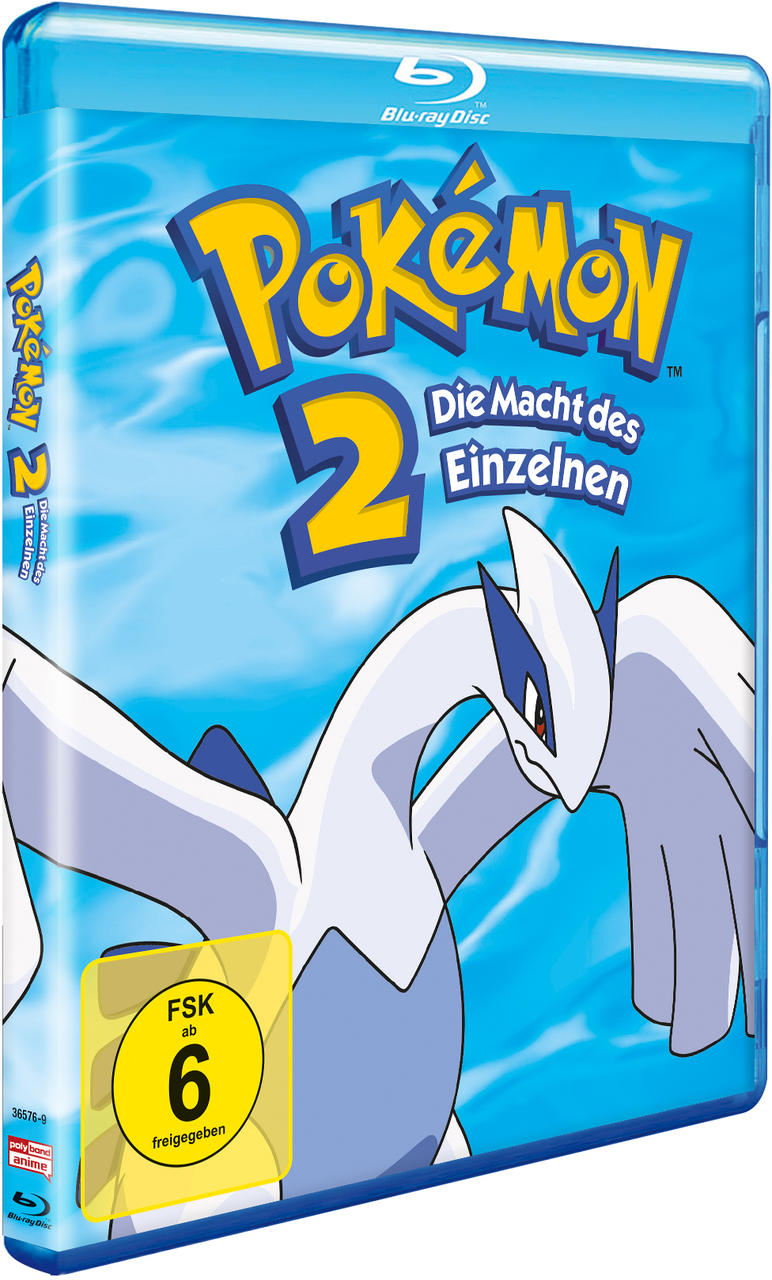 Pokemon 2 Blu-ray-Hülle. Zeigt Lugia vor blauem Hintergrund. Deutscher Titel: 'Die Macht des Einzelnen'.