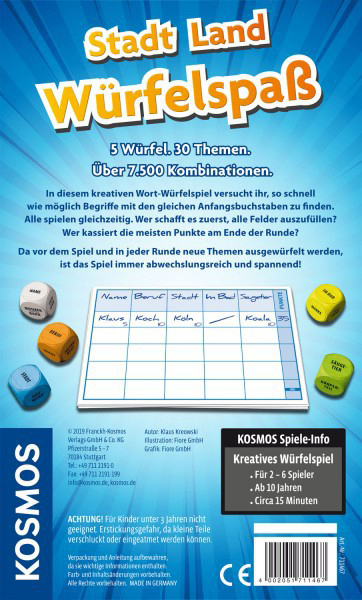 KOSMOS Stadt, Land, Würfelspaß Mitbringspiel