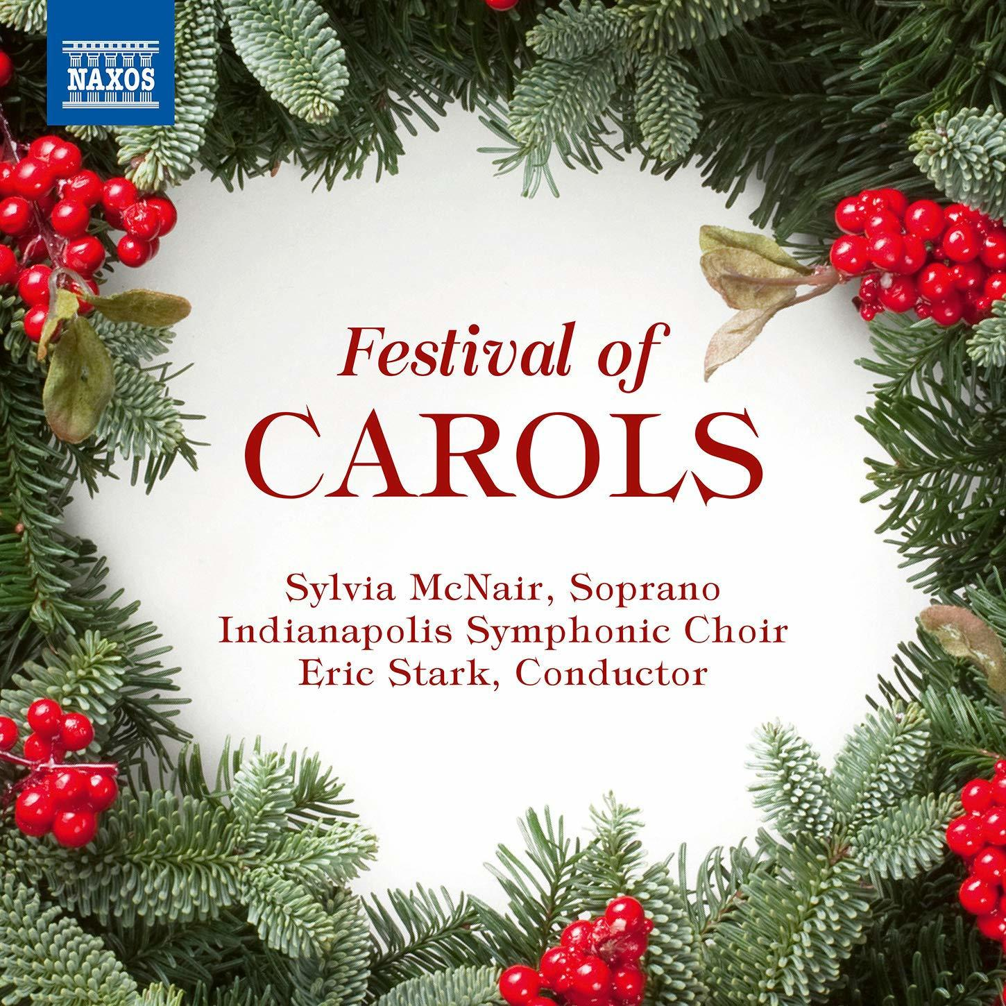 Albumcover mit Weihnachtskranz, Text 'Festival of Carols'.