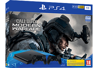 PlayStation 4 Slim 1To + 2 Manettes - Call of Duty : Modern Warfare Bundle - Console de jeu - Jet Black