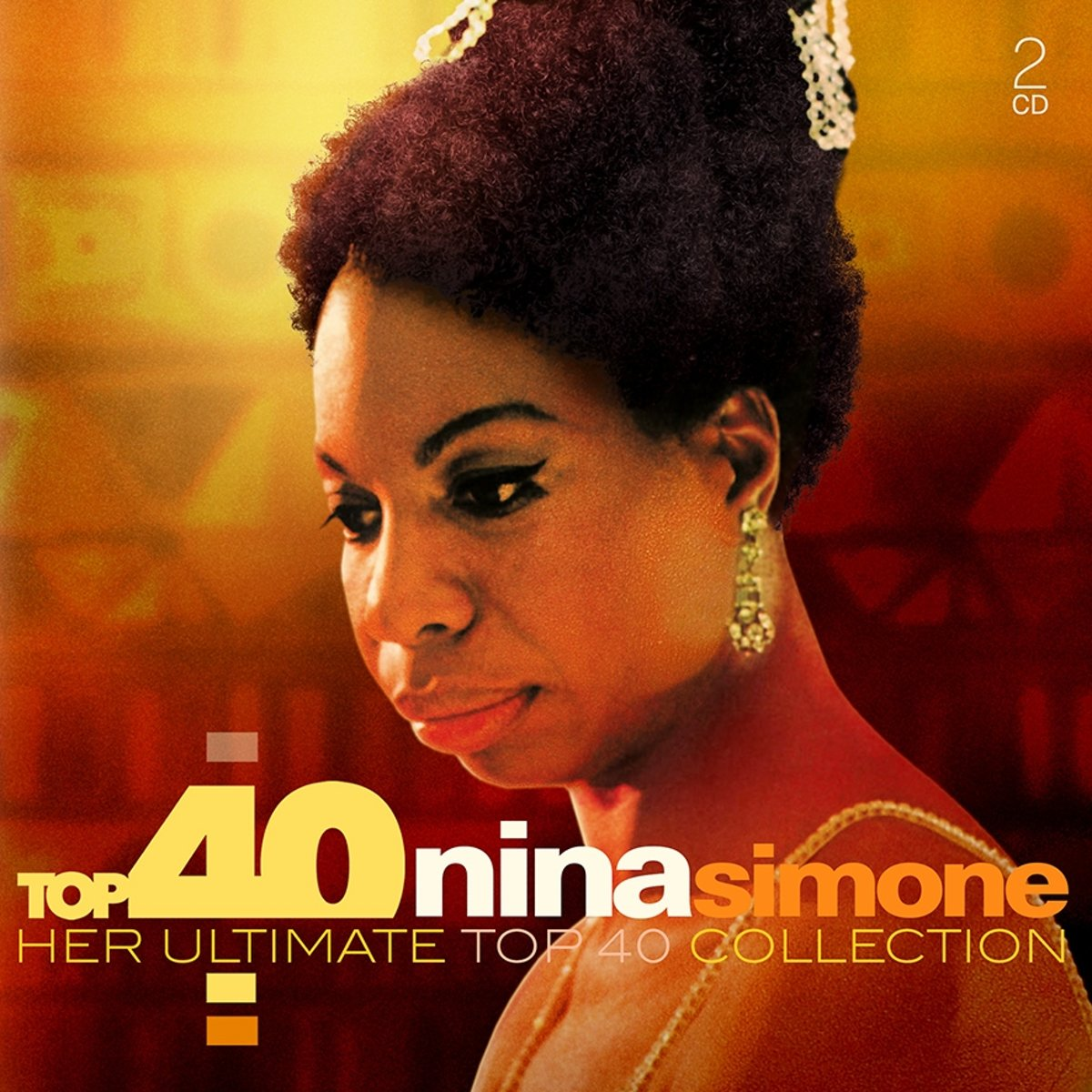 Pochette de l'album de Nina Simone. Portrait de Nina, nom et titre en jaune et orange, sur fond marron et orange.