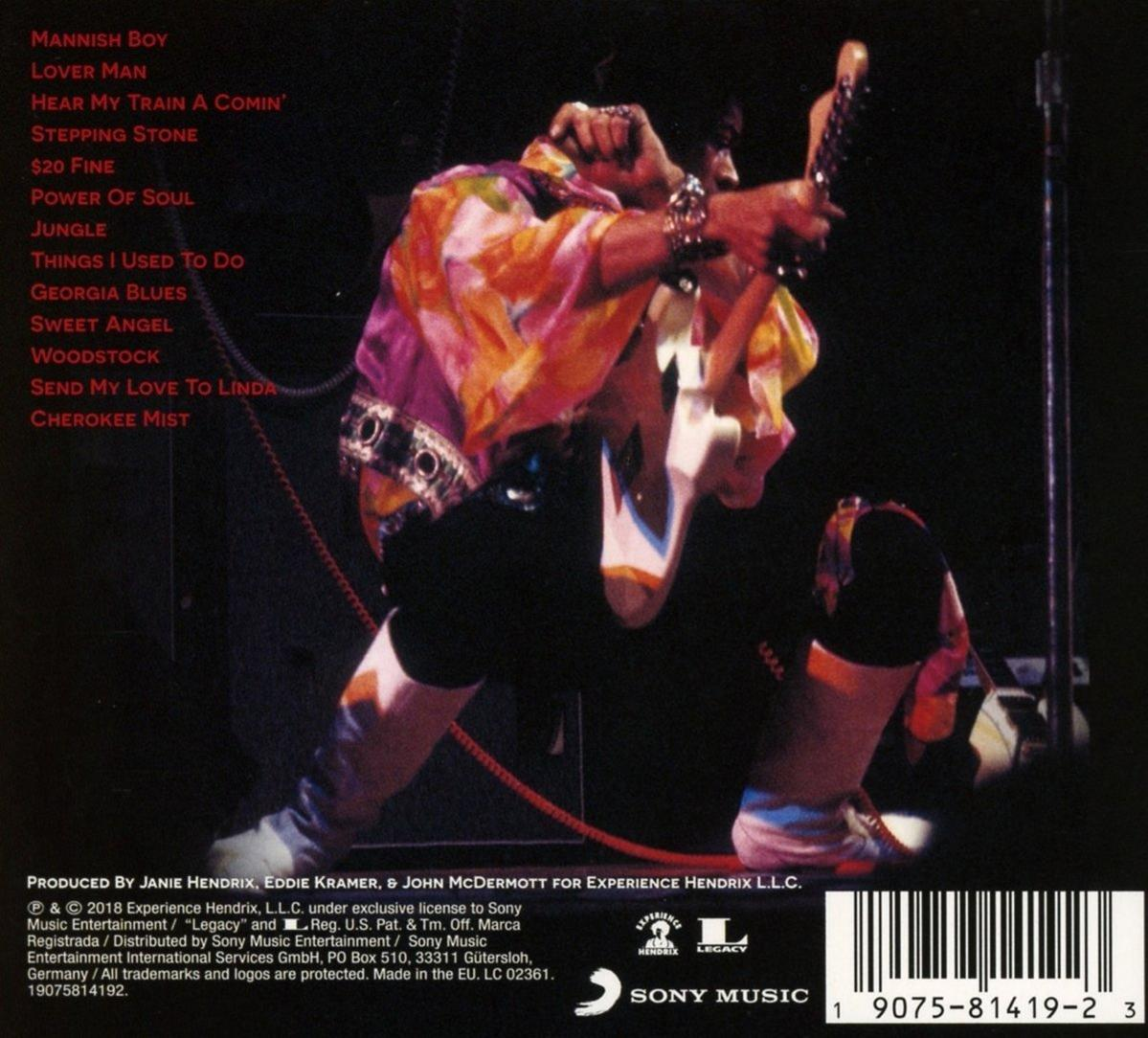 Az 'Experience Hendrix' CD hátulja, a számlistával és Hendrix képével.