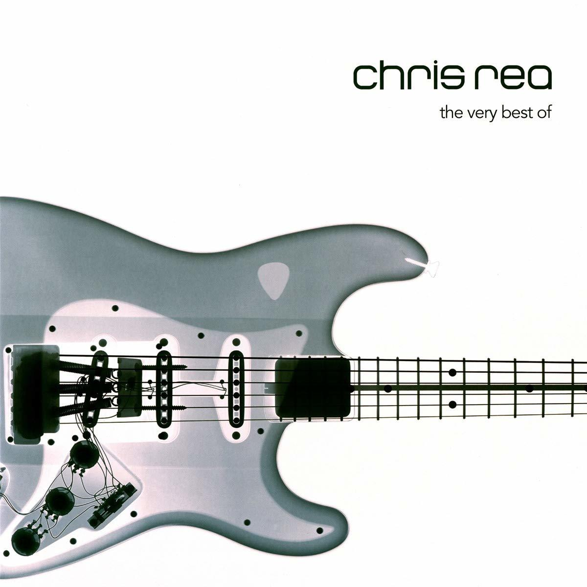 Album borító: Chris Rea. Röntgen gitár kép fehér háttérrel, szöveggel.
