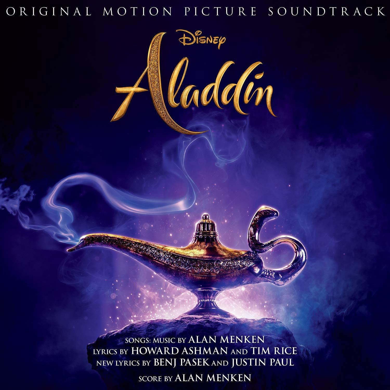 Album borító: Aladdin lámpája, ALADDIN címmel és kék füsttel.