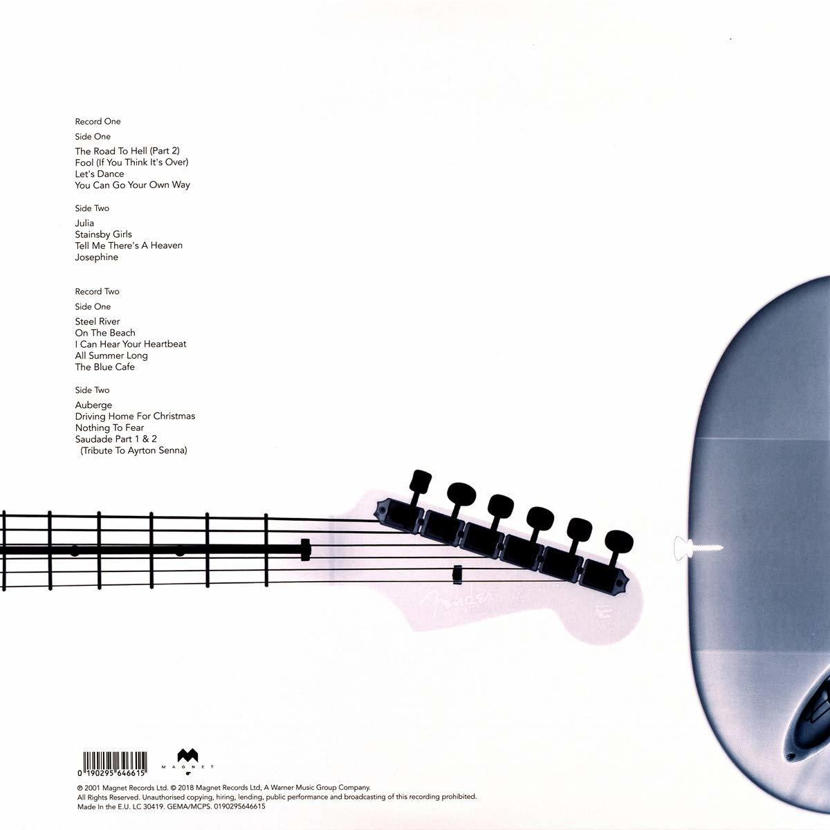 Pochette d'album avec illustration de guitare et liste des chansons. Fond blanc et gris.