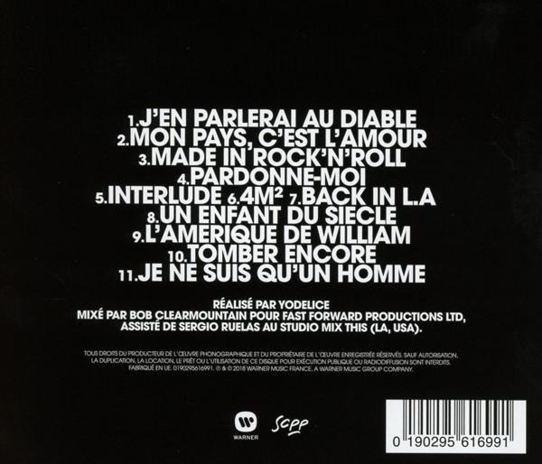 Pochette d'album noire avec texte blanc. Titre de l'album et liste des morceaux visibles. Produit par Bob Clearmountain.