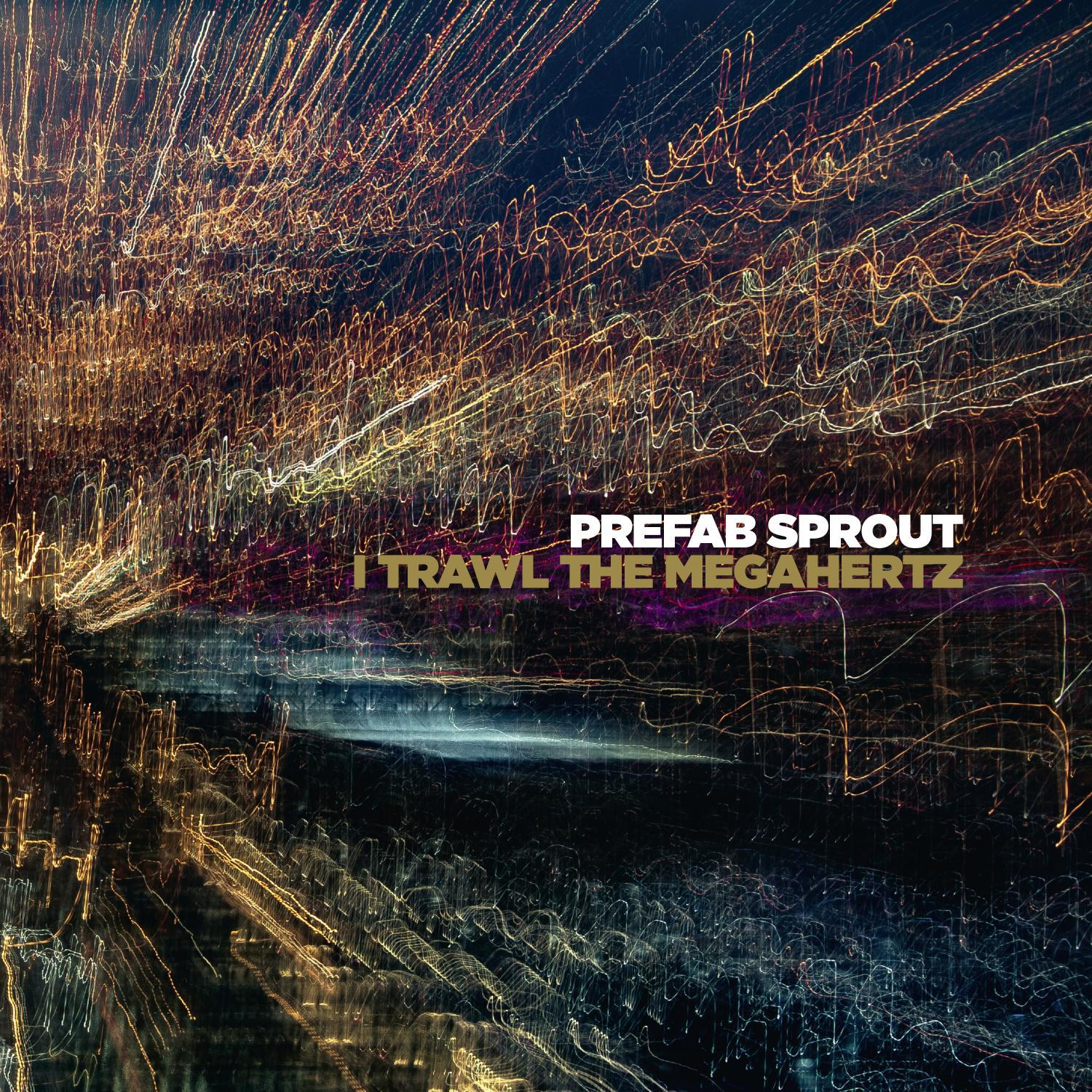Pochette de l'album de Prefab Sprout, 'I Trawl the Megahertz'. Traits de lumière abstraits sur fond sombre.