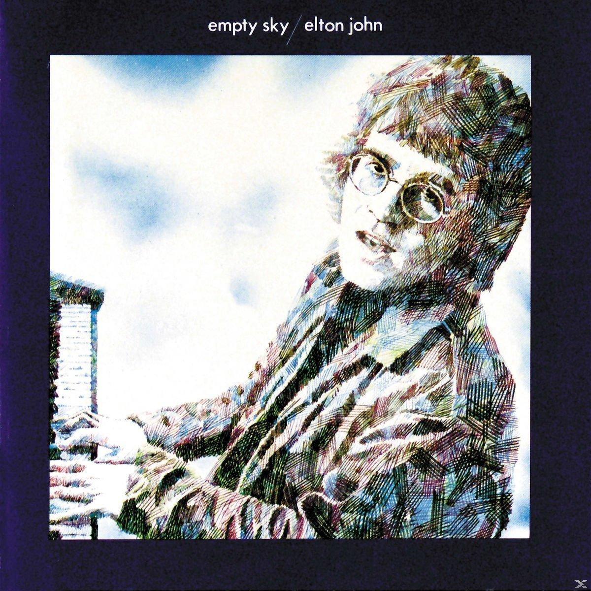 Elton John portréja zongorázik. Szemüveget és mintás inget visel. A háttérben ég látható. Album borítója.