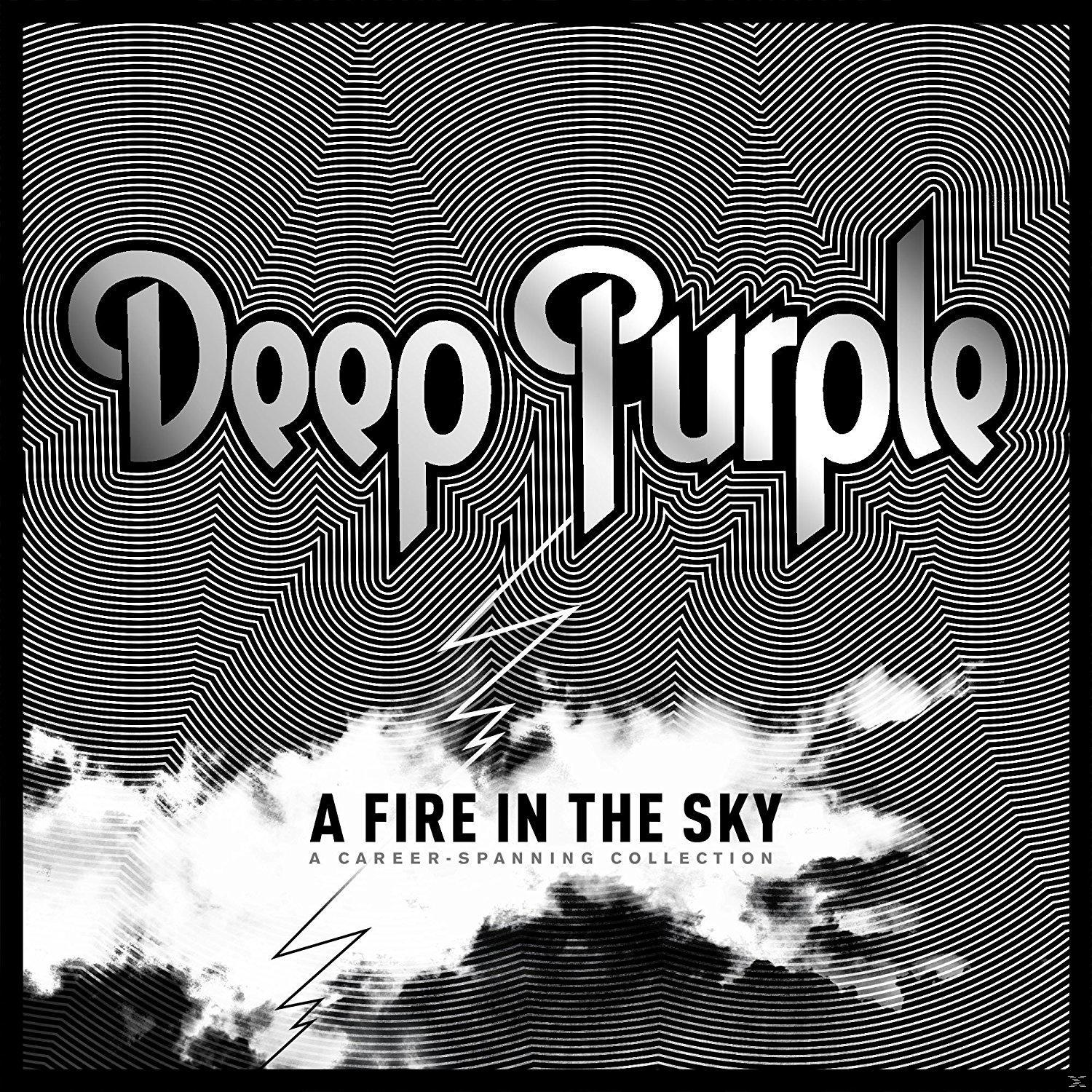 Schwarz-weißes Albumcover. Die Worte "Deep Purple" und "A Fire in the Sky" sind sichtbar.