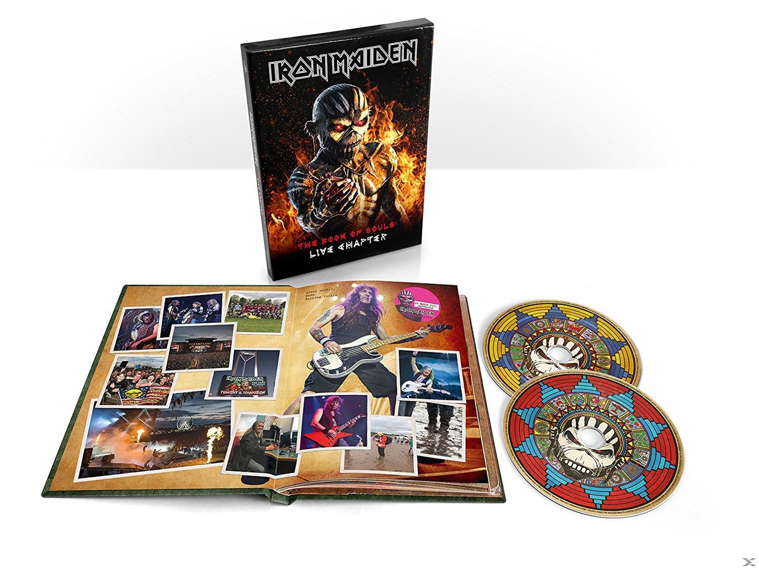 Iron Maiden Album: Book of Souls, Live-Album und zwei CDs mit Bandlogo und Bildern.