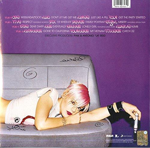 Rückseite eines P!nk-Albums, mit der Sängerin auf einem Sofa liegend und der Titelliste.