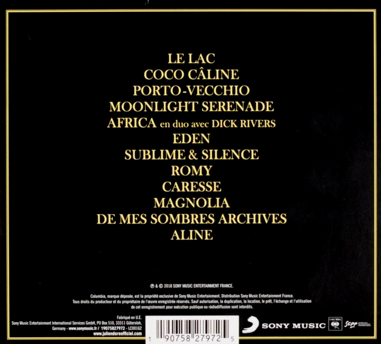 CD-Hülle mit französischen Songtiteln und goldenem Hintergrund.