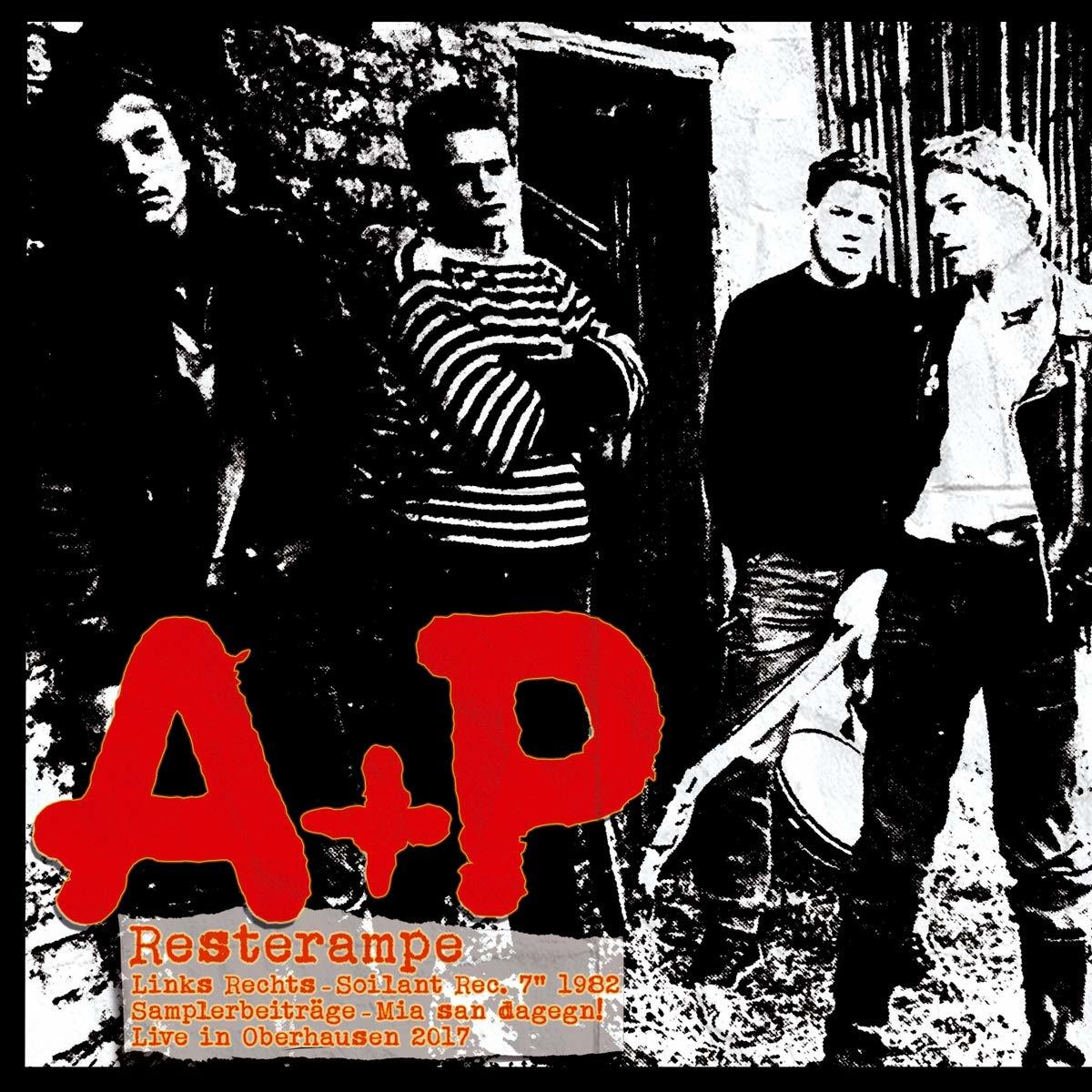 Albumhoes: Bandleden, rood logo 'A+P' en tekst 'Resterampe'.
