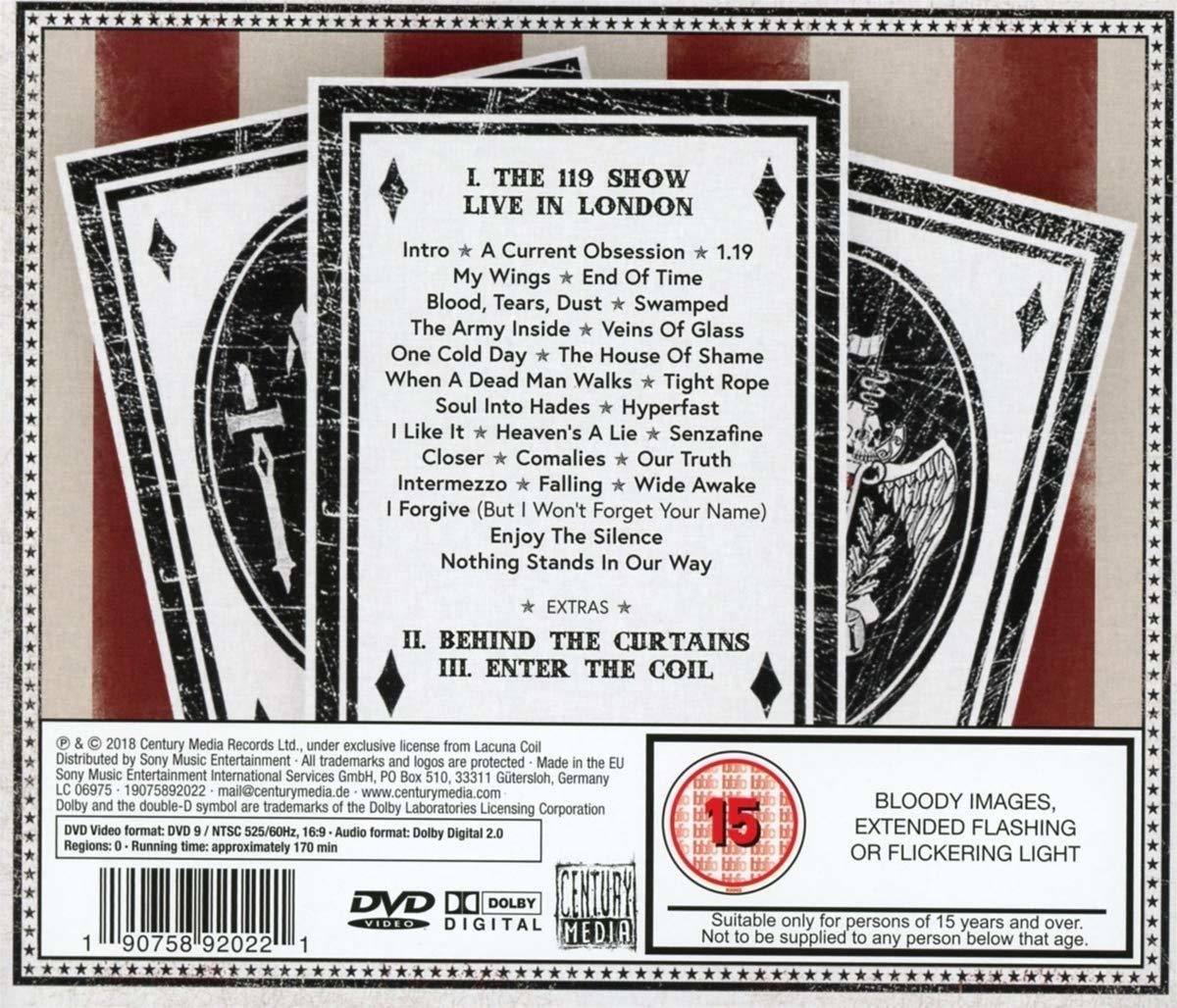 DVD-Cover mit rotem und weißem Design. Text listet Songtitel und Logos auf. Eine Warnung vor flackernden Bildern.