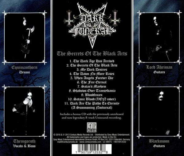 Dark Funeral Albumcover. Bandmitglieder in schwarzer Kleidung sind abgebildet. Albumtitel und Titelliste sind dargestellt.