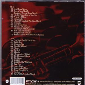CD-Album-Rückseite mit Titelliste. Es hat eine Trompetengrafik und einen roten Hintergrund.