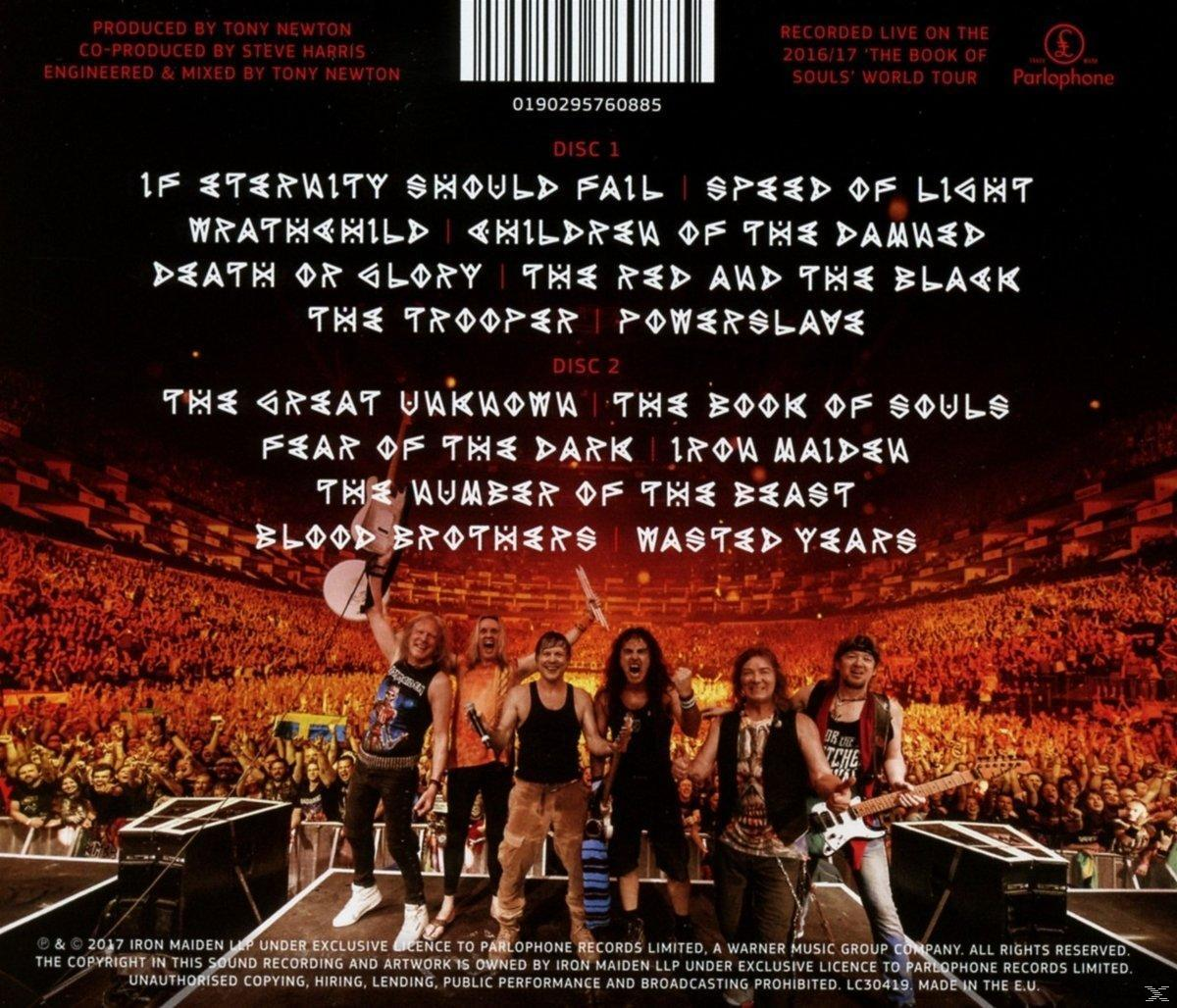 Album-Rückseite mit Bandmitgliedern, Songtiteln und einem Live-Konzert-Setting.