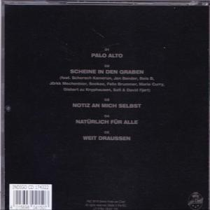 Die Rückseite eines CD-Covers mit schwarzem Hintergrund und Songtiteln in Weiß.