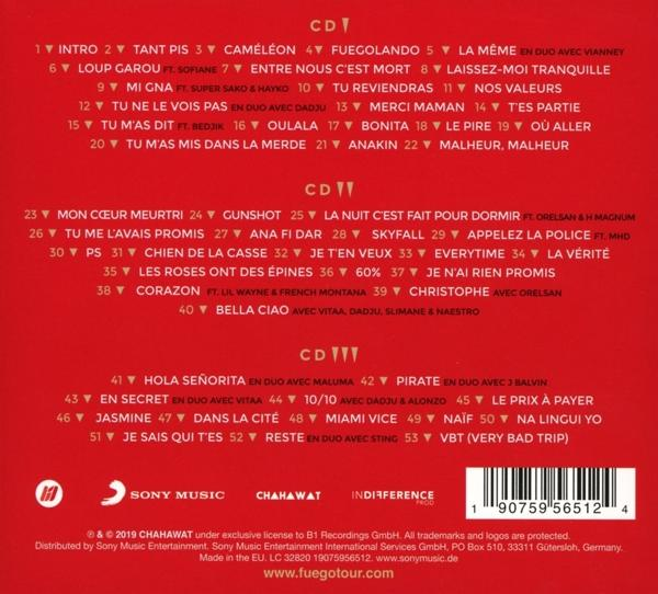 Eine Trackliste für eine Zusammenstellung mit mehreren Künstlern auf rotem Hintergrund.