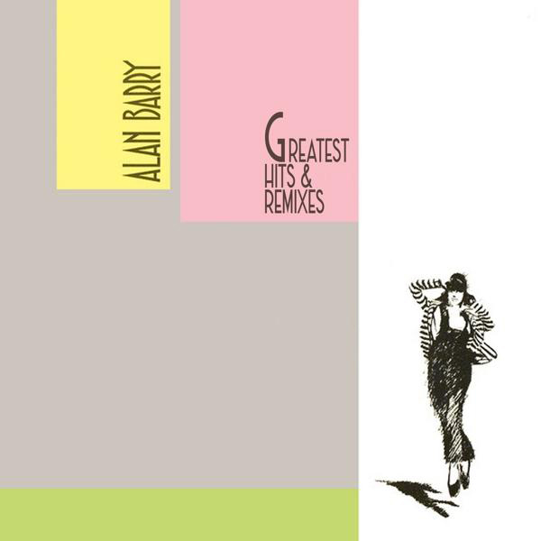Alan Barry Albumcover. Eine Frau in einem Kleid und einer gestreiften Jacke geht auf weißem Grund.