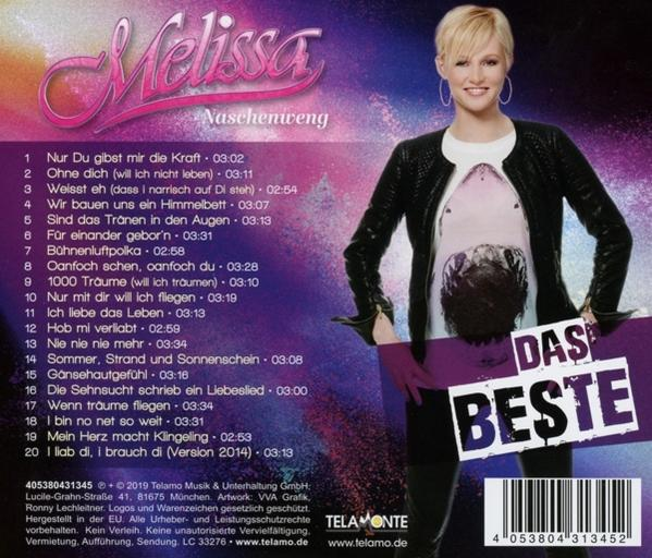 Rückseite der CD 'Das Beste' von Melissa. Enthält Künstlerfoto und Trackliste.
