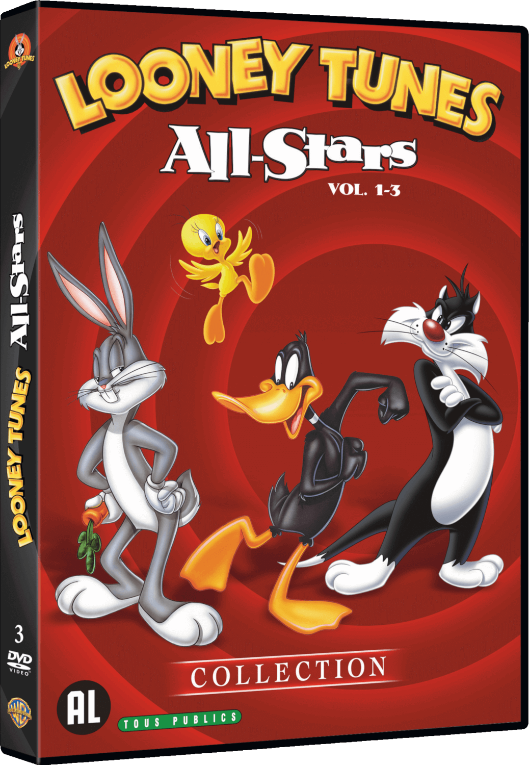 Couverture DVD Looney Tunes avec Bugs Bunny, Daffy Duck, Titi et Sylvestre le Chat.