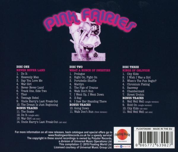 CD-Cover mit pinkfarbenem Logo und Titelliste.