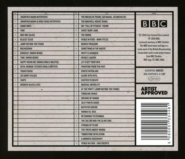 Album-Rückseite mit Titelliste, Künstler- und Label-Informationen. Schwarz und Weiß.
