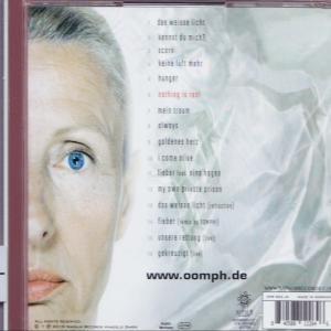 Albumcover mit dem Gesicht einer Frau und einem blauen Auge. Text auf Deutsch listet Songtitel und Albumtitel auf.