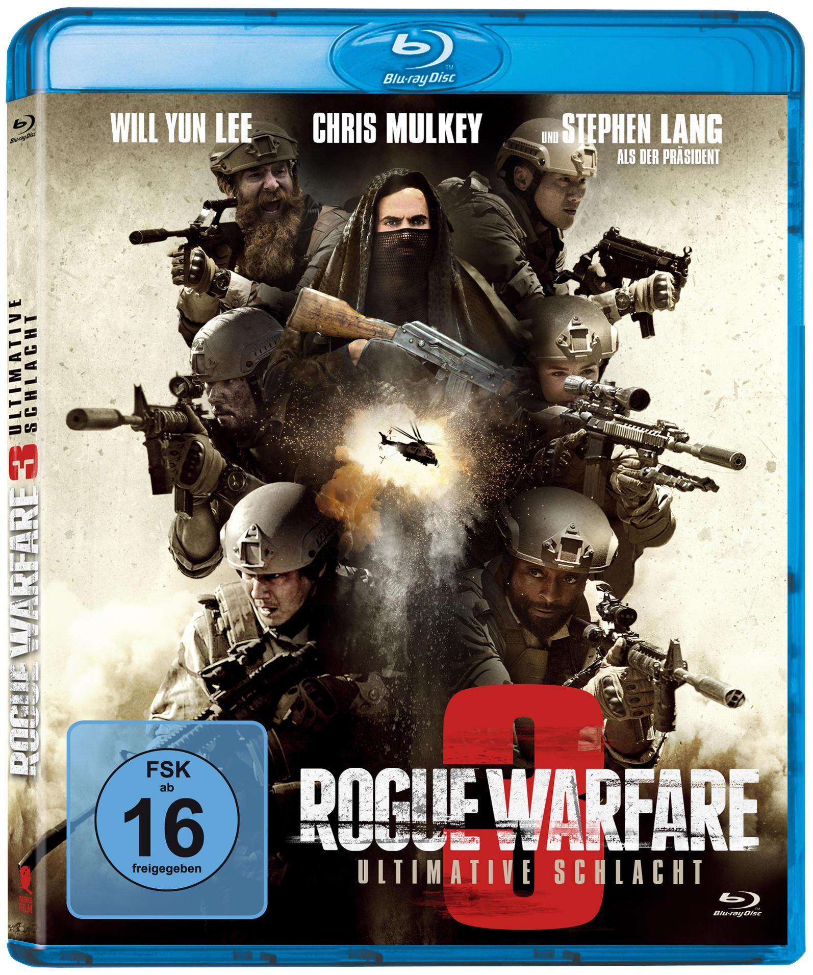 Blu-ray-Disc-Hülle. Enthält ein Filmplakat mit bewaffneten Soldaten und einem Hubschrauber in einer Kriegsszene.