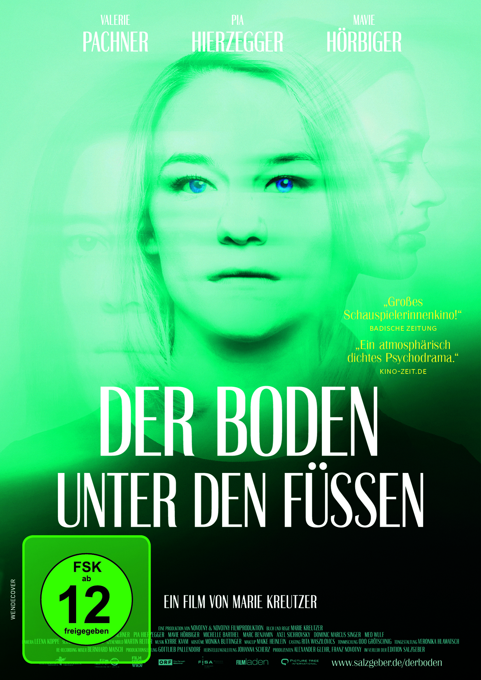 Filmplakat mit Gesichtern dreier Frauen, Text: Der Boden unter den Füßen und Filmguthaben.