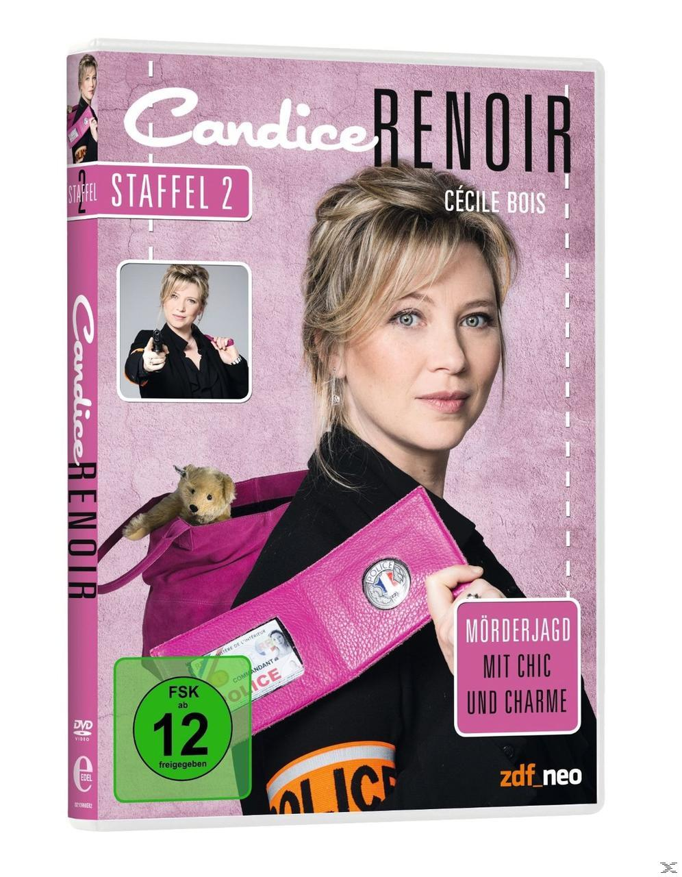 Candice Renoir DVD-Cover. Eine Frau mit einer rosa Handtasche und einem Teddybären. Titel oben.