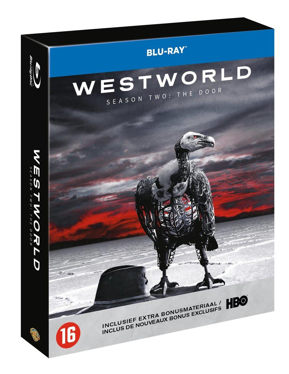 Blu-ray box van Westworld. Het toont een gier en een woestijnscène op de cover.