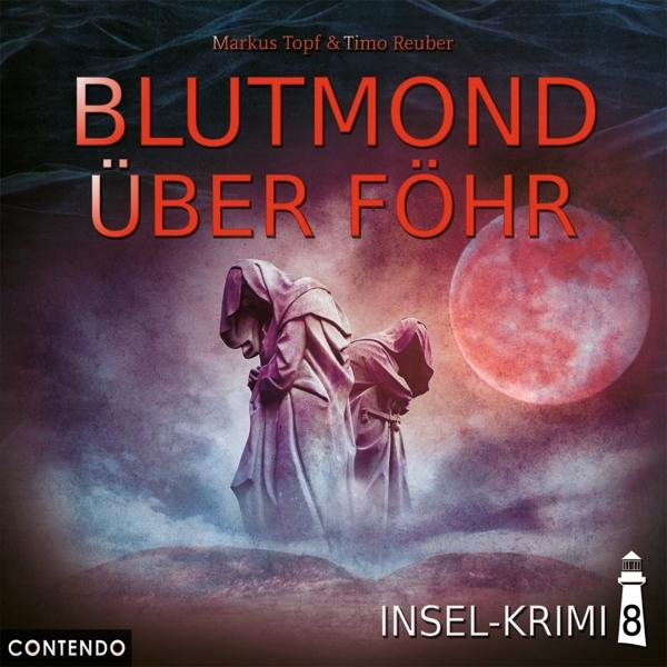 Ein Albumcover. Zwei vermummte Gestalten stehen vor einem roten Mond. Titel: Blutmond über Föhr.