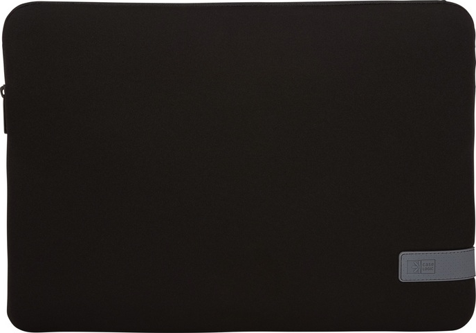 Schwarze Laptop-Hülle mit einem grauen Case Logic-Etikett unten rechts.