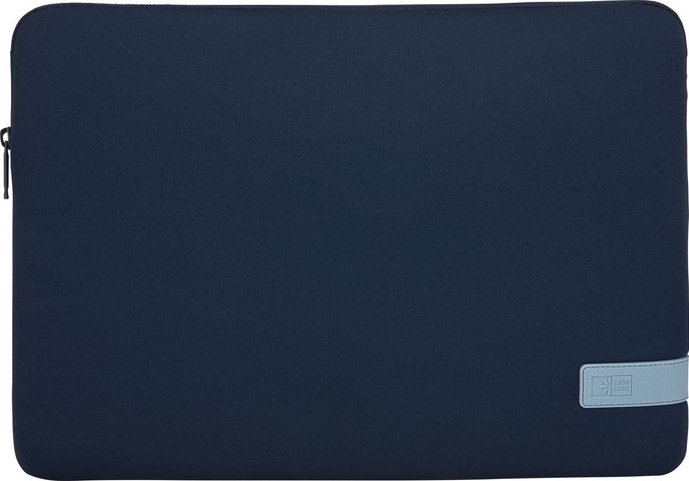Marineblaue Laptop-Schutzhülle mit hellblauem Akzent und Reißverschluss.